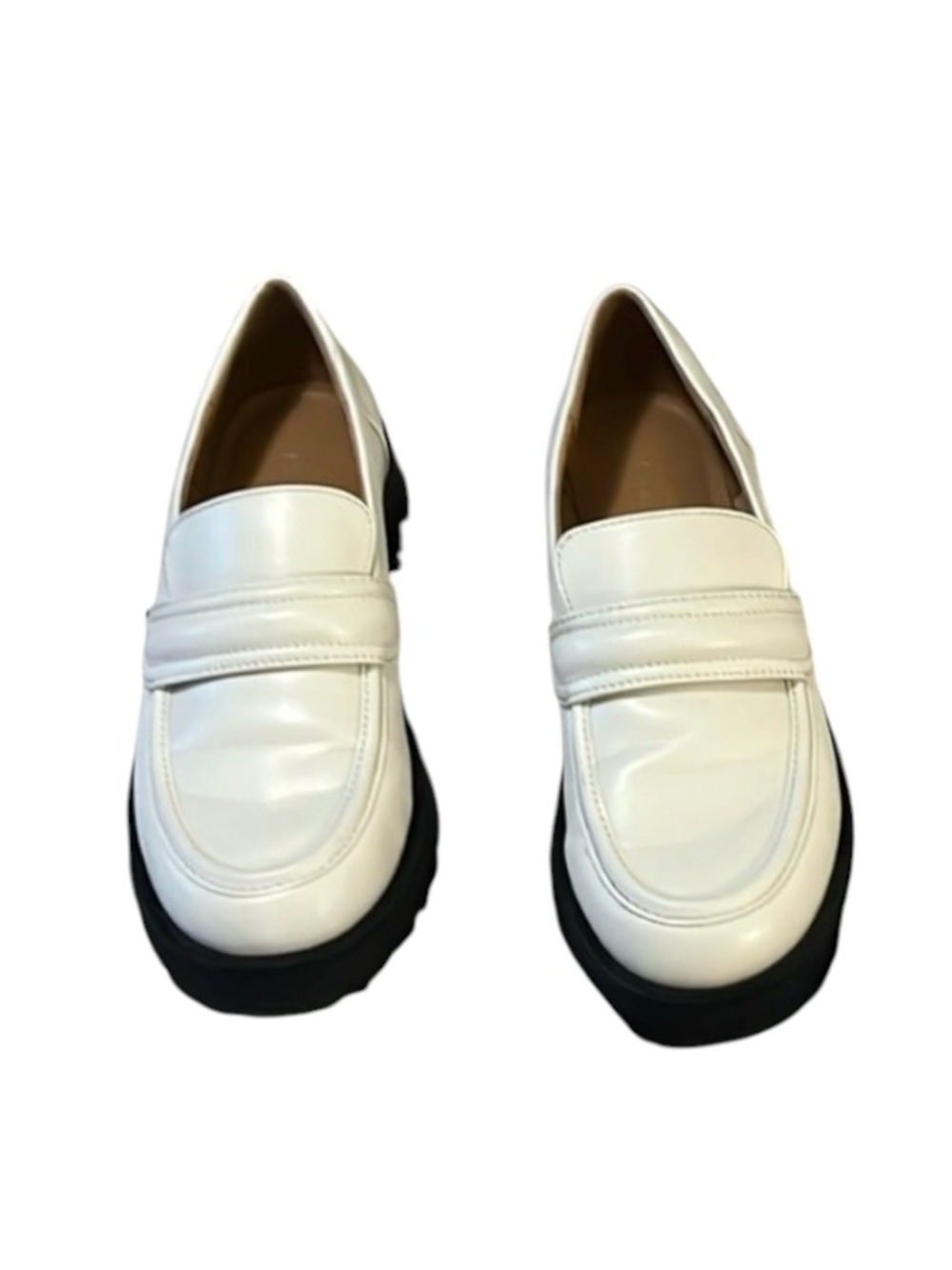 Nine West Women’s Vegan Off White Faux Leather Chunky Gury Lug Heel Loafers 6.5